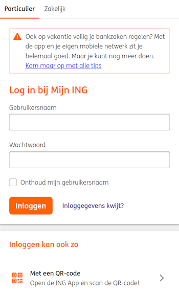 Mijn ING inlogscherm